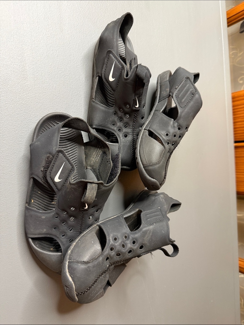 Nike Black Kids' Slip-On Water Sandals with White Swoosh. (2 pair)